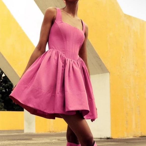 NWT STAUD Landscape Corset Mini Dress in Pink Lollipop - Picture 3 of 13